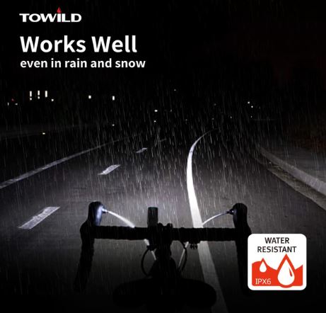 TOWILD CL1200 Światło rowerowe do jazdy nocą, kompatybilne z mocowaniem Garmin/GoPro, jasne światło rowerowe 1200 lumenów, bateria 4000 mAh, wodoodporne światło rowerowe dla osób dojeżdżających do pracy.