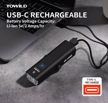 TOWILD CL1200 Światło rowerowe do jazdy nocą, kompatybilne z mocowaniem Garmin/GoPro, jasne światło rowerowe 1200 lumenów, bateria 4000 mAh, wodoodporne światło rowerowe dla osób dojeżdżających do pracy.
