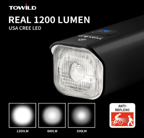 TOWILD CL1200 Światło rowerowe do jazdy nocą, kompatybilne z mocowaniem Garmin/GoPro, jasne światło rowerowe 1200 lumenów, bateria 4000 mAh, wodoodporne światło rowerowe dla osób dojeżdżających do pracy.