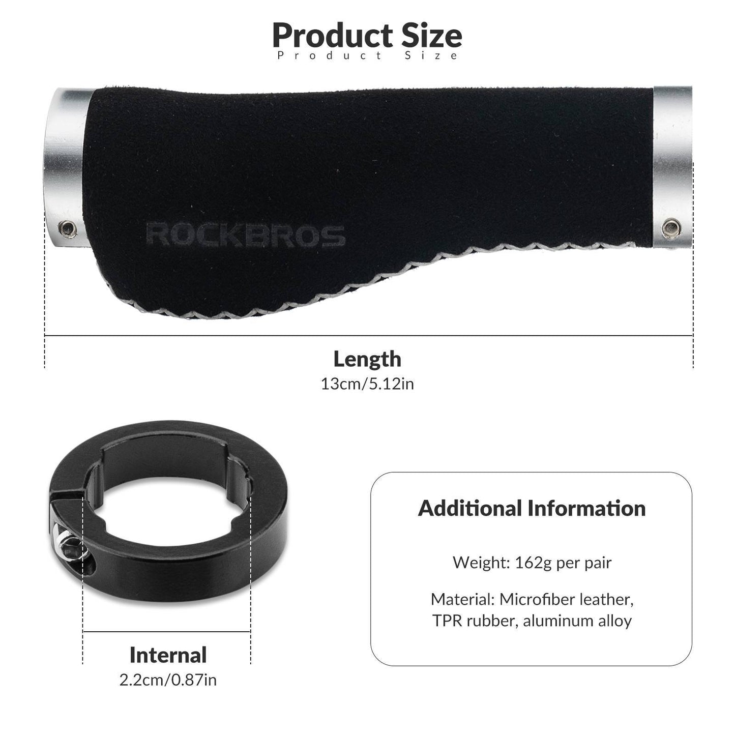 Chwyty rowerowe skórzane do kierownicy o średnicy 22,2 mm, ROCKBROS