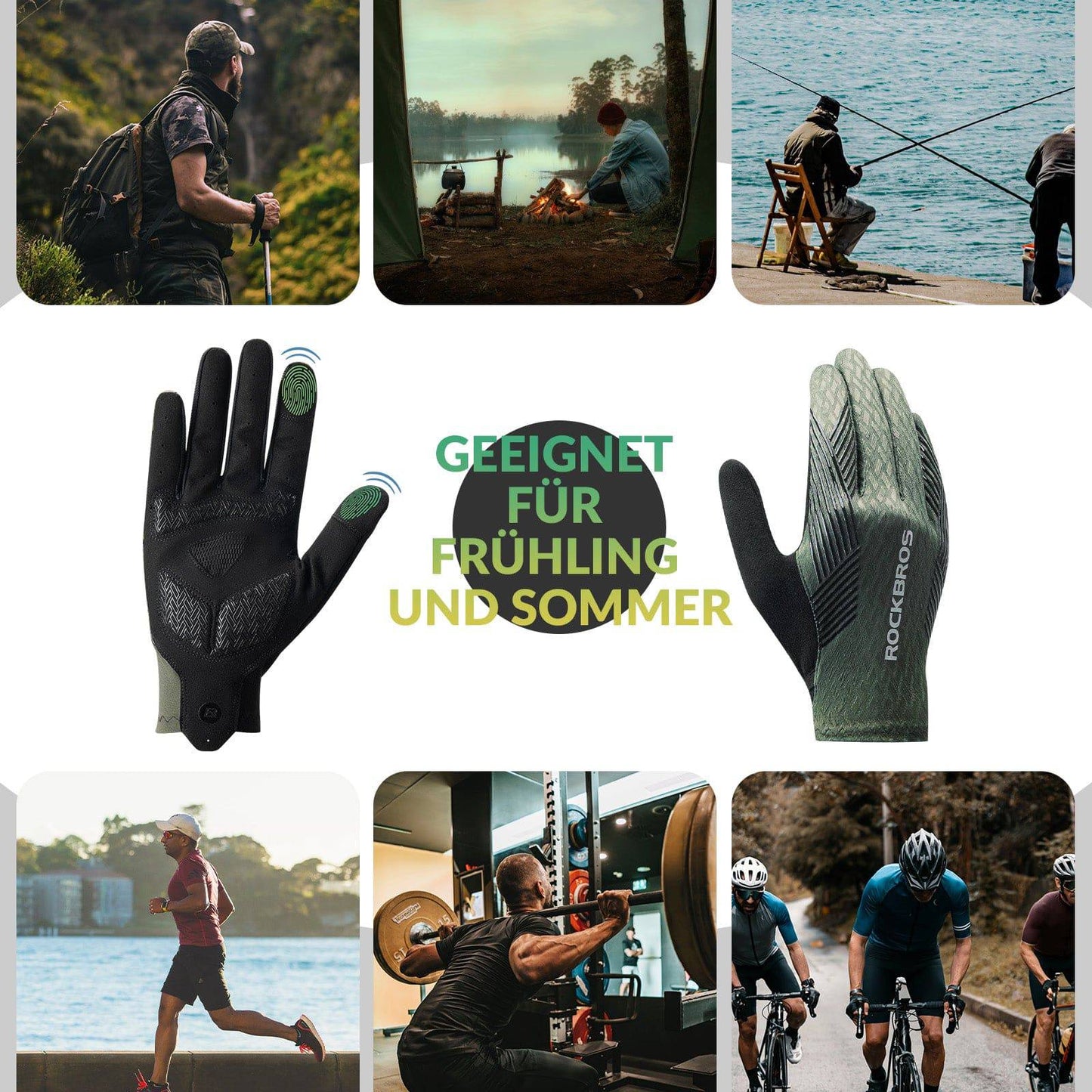 Rękawiczki rowerowe damskie/męskie, dotykowe, antypoślizgowe, cienkie, ROCKBROS