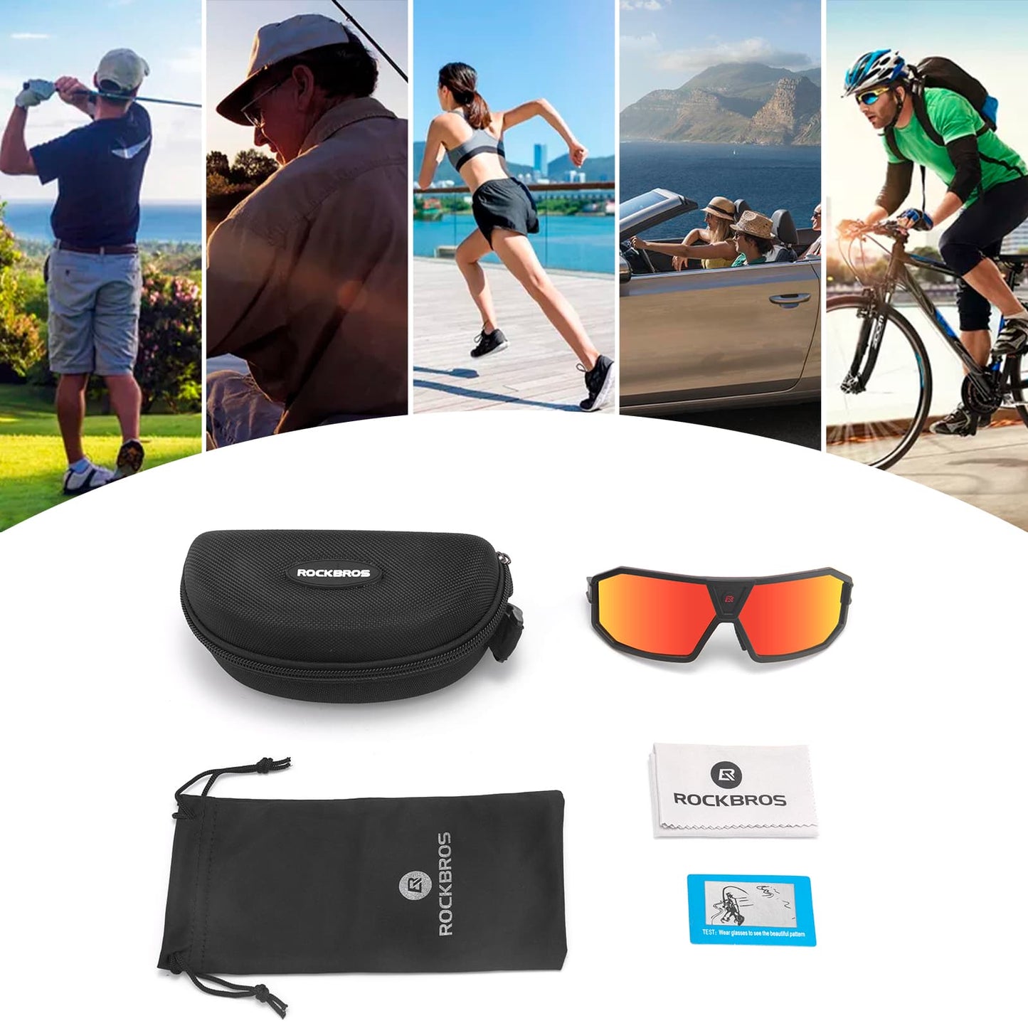 Okulary przeciwsłoneczne polaryzacyjne, okulary rowerowe, unisex, czarno-czerwone, ROCKBROS