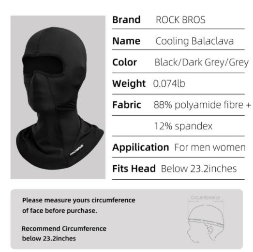 ROCKBROS Kominiarka kaptur kobiety mężczyzni UPF50+ balaclava lato/wiosna bez otworów na okulary