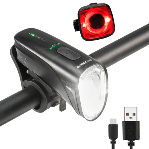 ROCKBROS Zestaw świateł rowerowych 200M oświetlenie StVZO tylne światło LED IPX5 lampa rowerowa