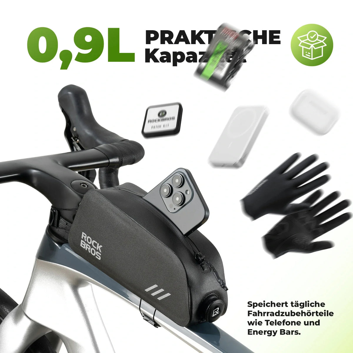 ROCKBROS 0,9L Sakwa na rurę górną roweru Wodoodporna Zamok bagnetowy