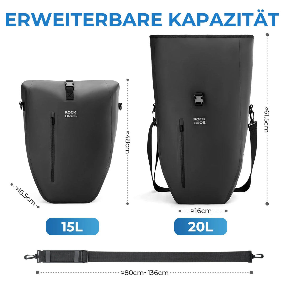 ROCKBROS 15L-20L Torba na bagażnik rowerowy 3-w-1