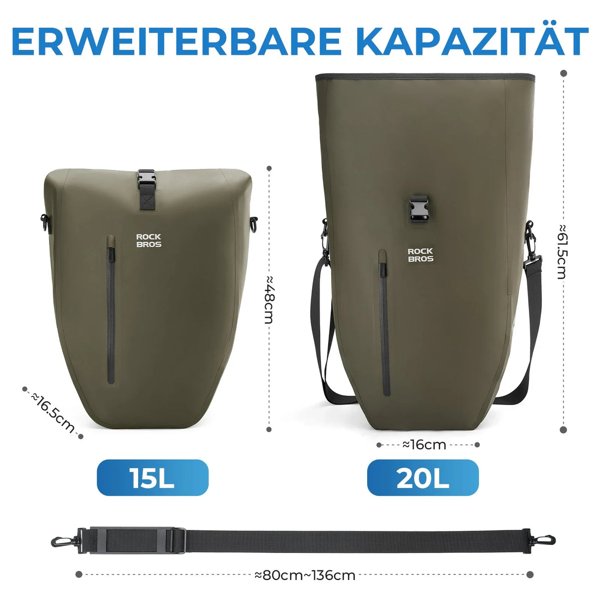ROCKBROS 15L-20L Torba na bagażnik rowerowy 3-w-1