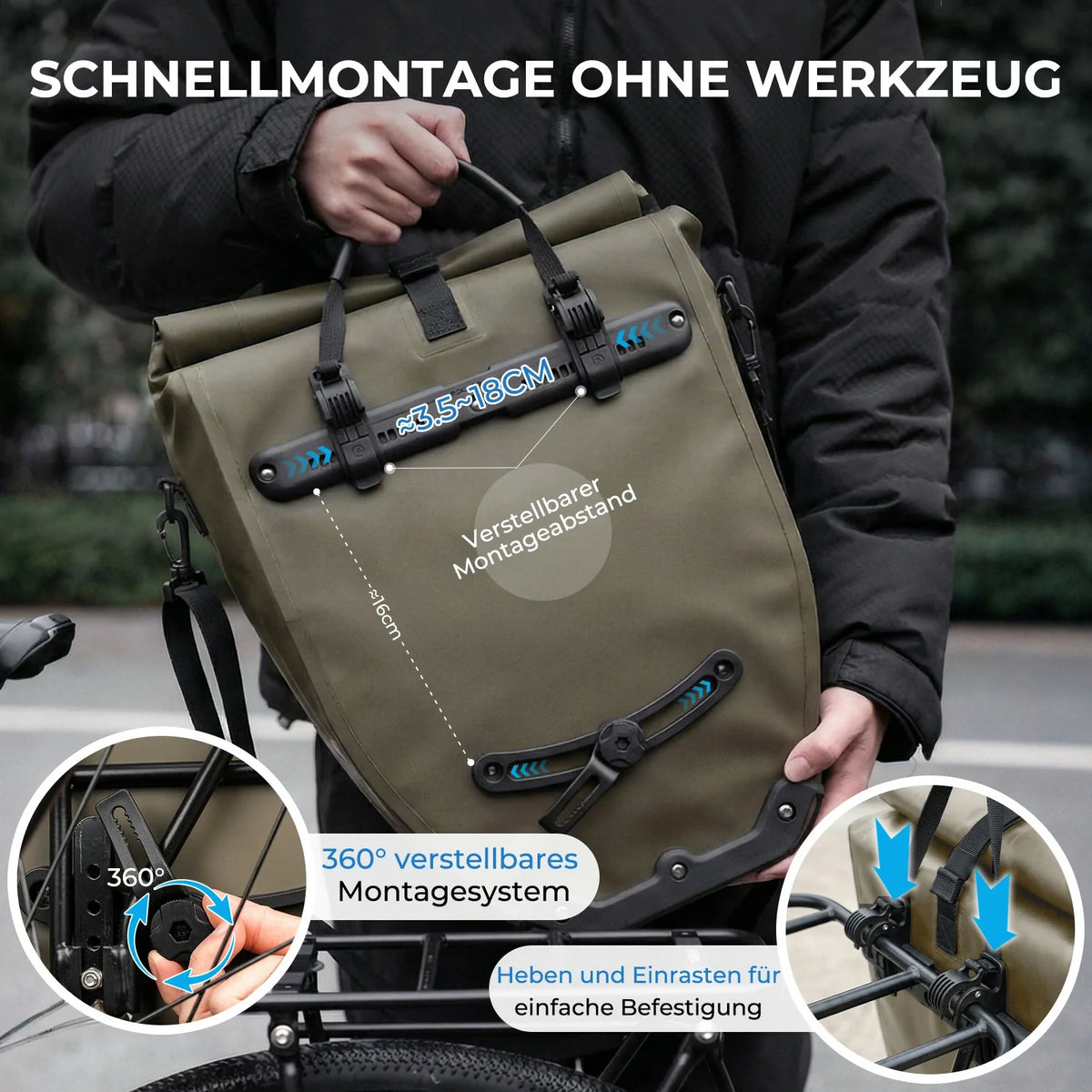 ROCKBROS 15L-20L Torba na bagażnik rowerowy 3-w-1