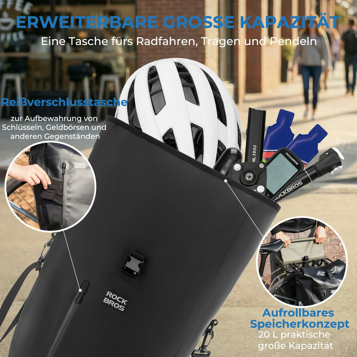 ROCKBROS 15L-20L Torba na bagażnik rowerowy 3-w-1