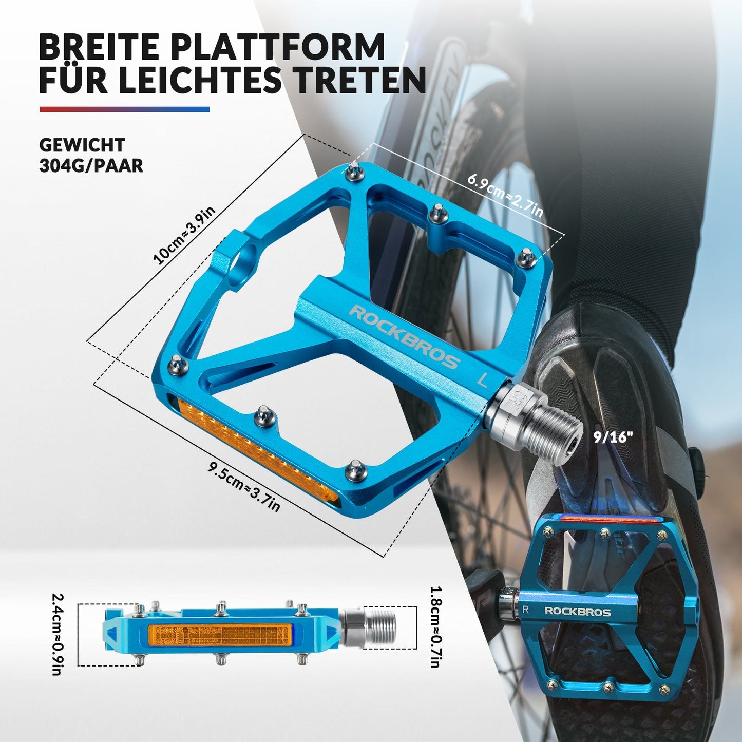 Pedały rowerowe z odblaskami, wykonane ze stopu aluminium, 9/16 cala, ROCKBROS