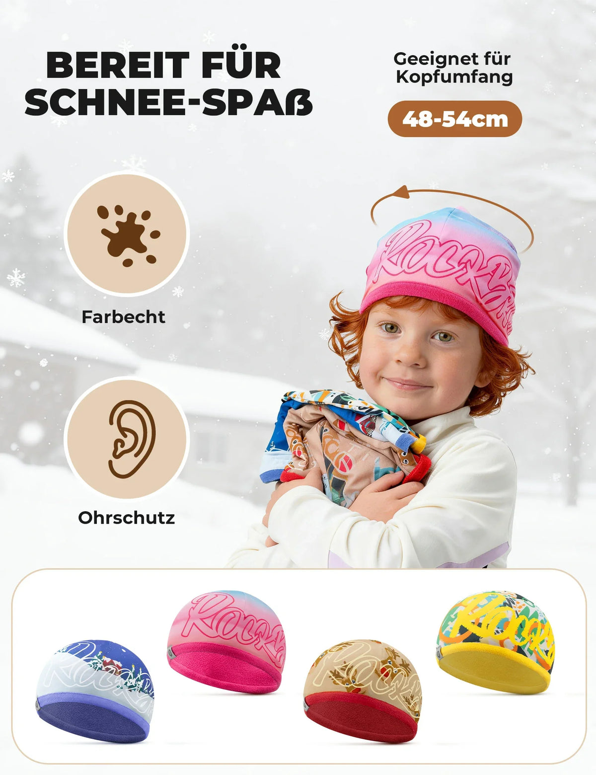 ROCKBROS Czapka dziecięca dwustronna Miękka Elastyczna Ochrona przed wiatrem 48-54cm