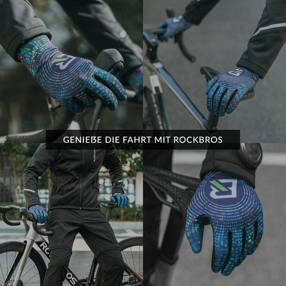 ROCKBROS Rękawice rowerowe jesienne i zimowe pełnopalcowe, elastyczne, antypoślizgowe