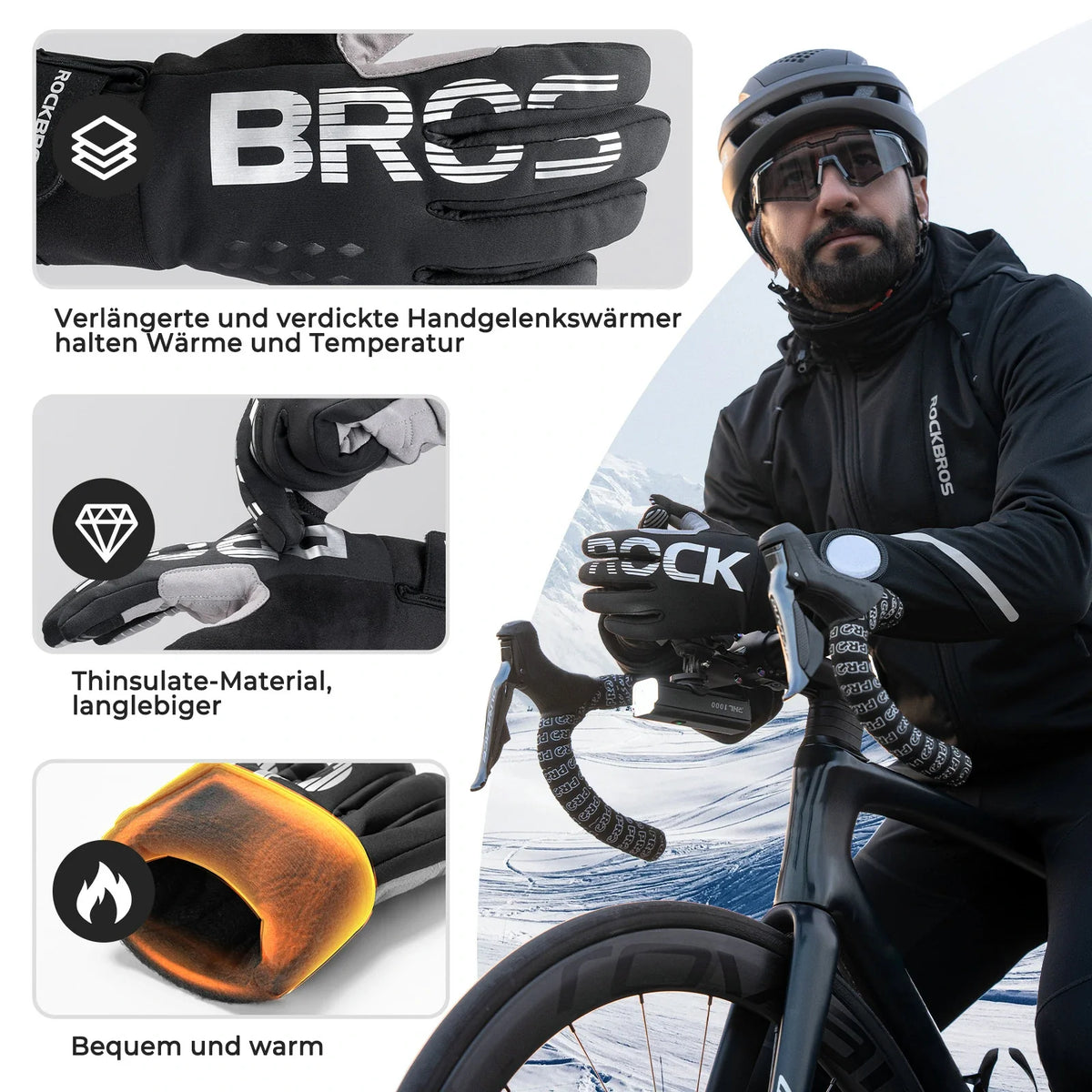 Rękawiczki rowerowe ROCKBROS Winter Thinsulate Ciepłe rękawiczki Touchscreen