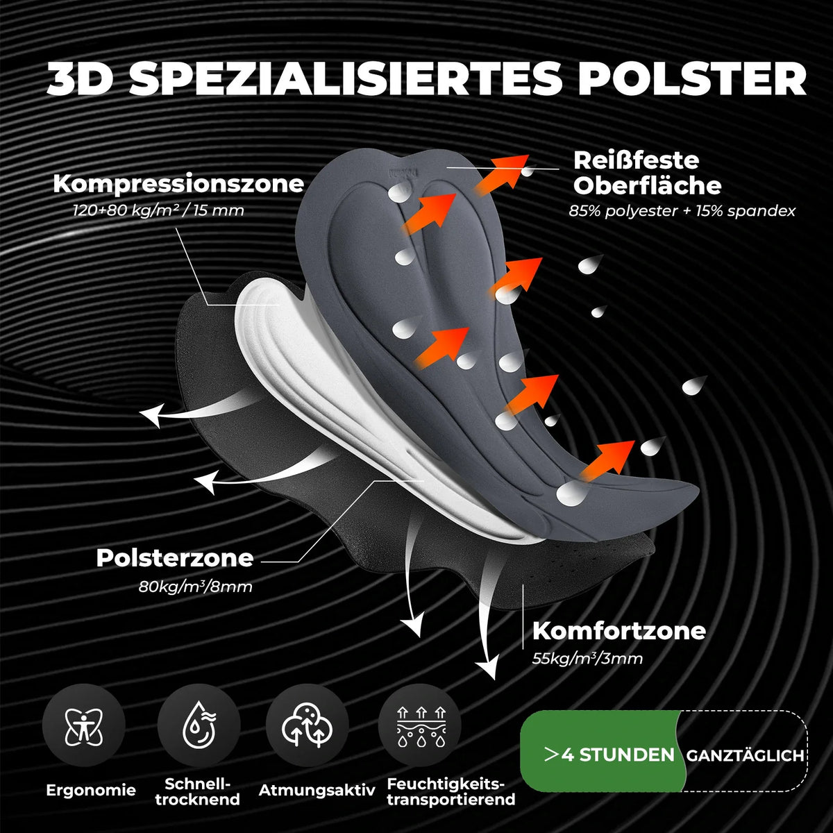 ROCKBROS Krótkie spodenki rowerowe męskie, wyściełane, wzór 3D