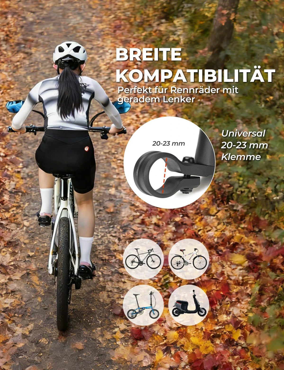 Lusterko rowerowe ROCKBROS, regulowane 360°, odporne na odblaski, wypukłe lusterko wsteczne ze szkłem HD odpornym na pęknięcia