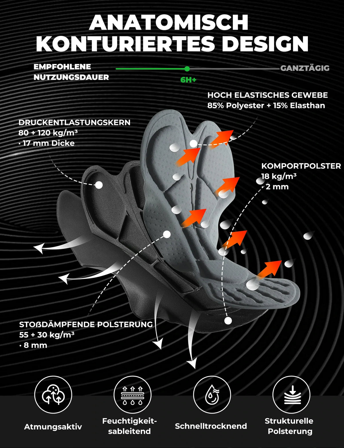 ROCKBROS Męskie spodenki rowerowe - 3D Ergonomiczny krój, 6H+