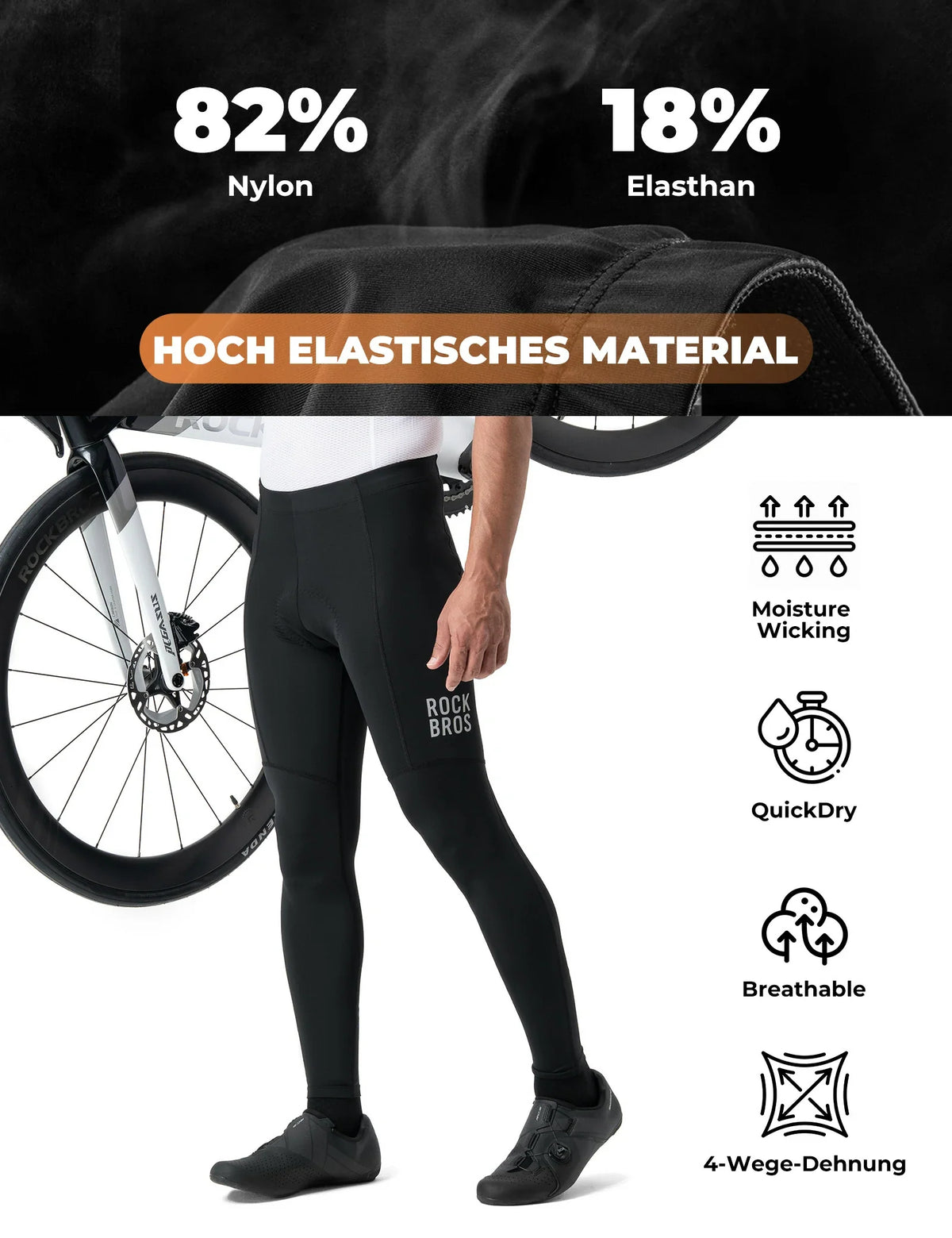 ROCKBROS Męskie spodenki rowerowe - 3D Ergonomiczny krój, 6H+