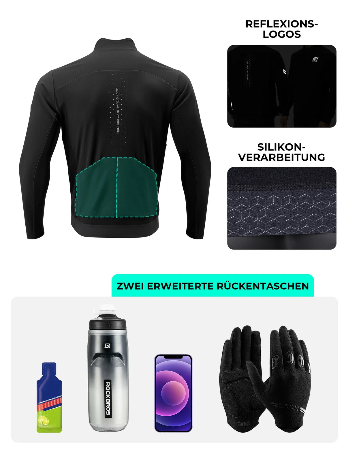 ROCKBROS Męska kurtka rowerowa z technologią 3-warstwową - Wiatroszczelna, Oddychająca, Odbijająca światło