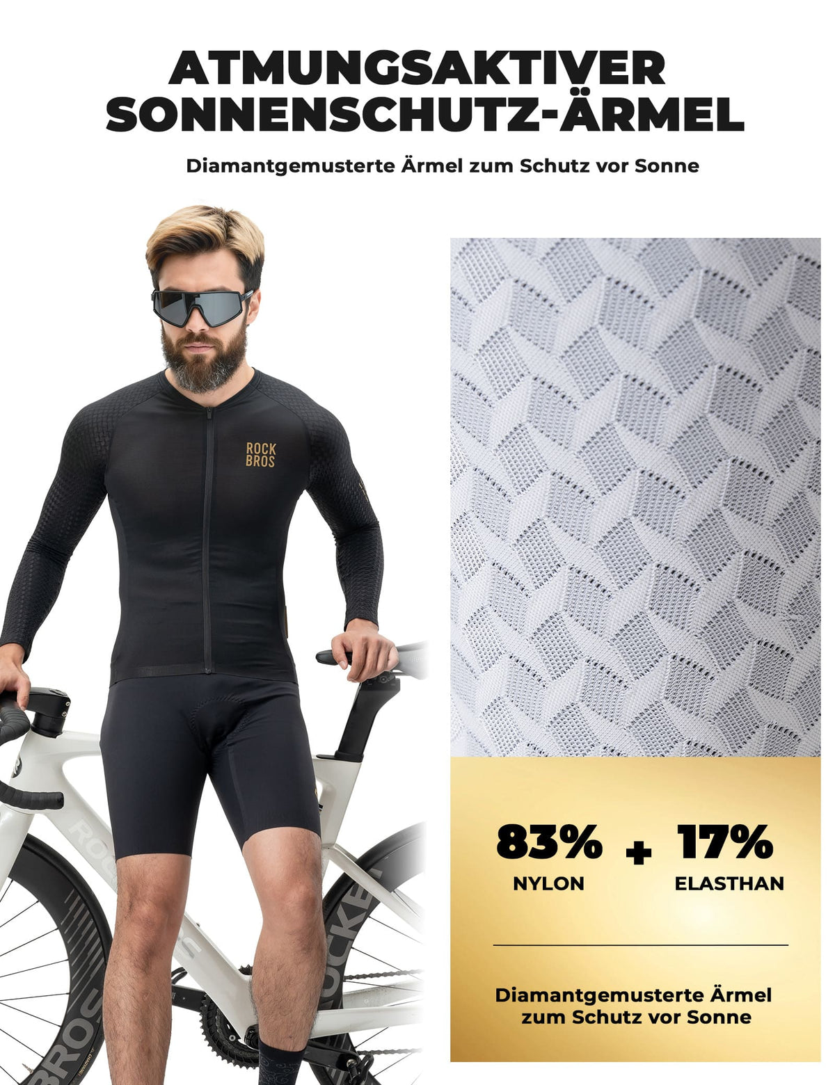 ROCKBROS Męska koszulka rowerowa z długim rękawem Oddychająca Odblaskowa z krojem 3D