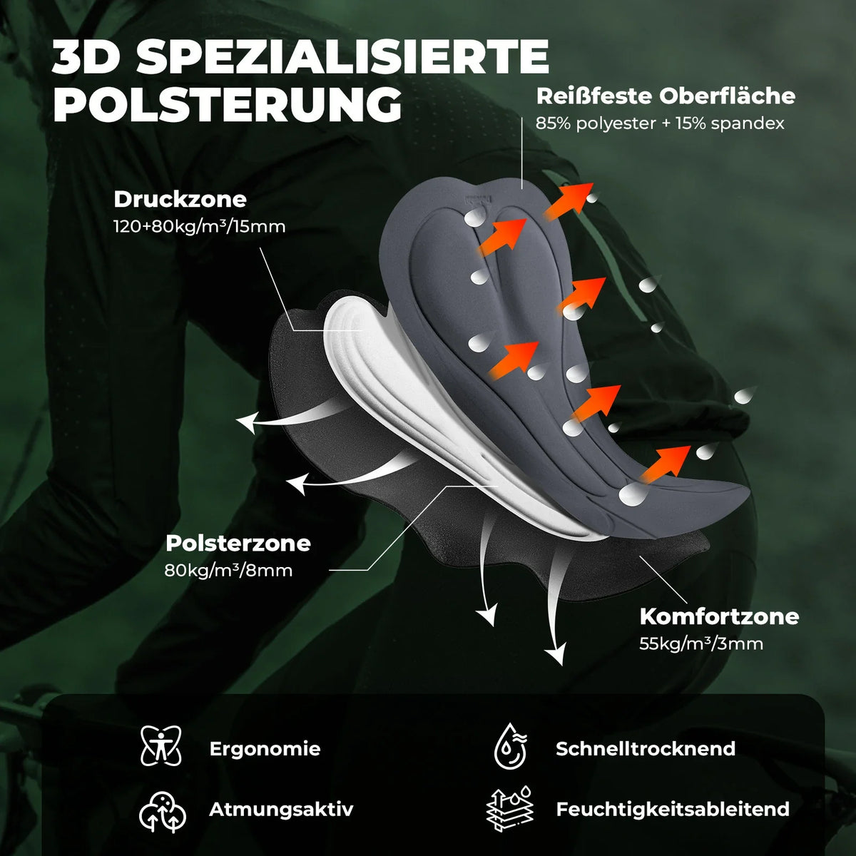 ROCKBROS Spodenki rowerowe męskie z szelkami Wytwarzane, Krótkie spodenki rowerowe, Oddychające szybkoschnące