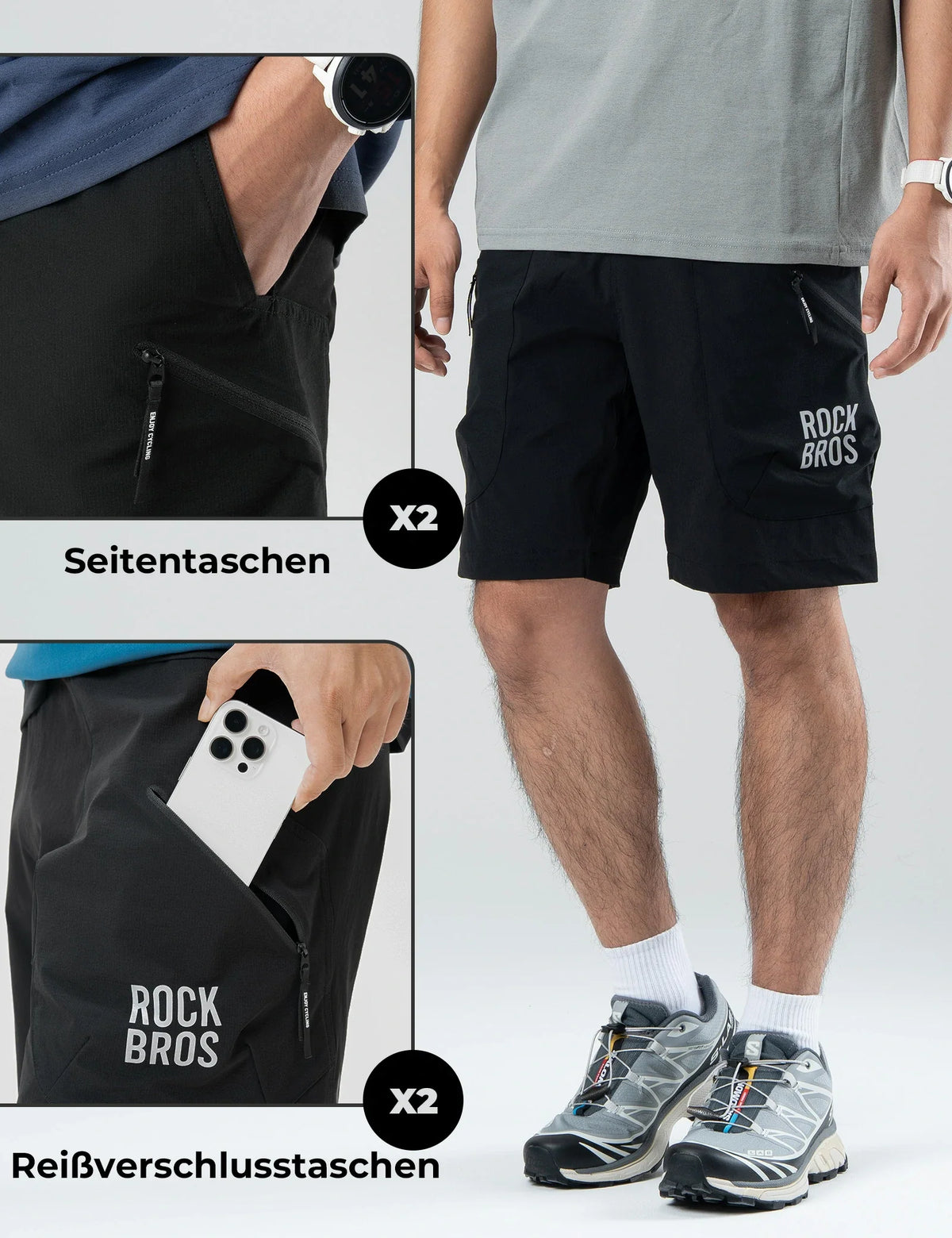 ROCKBROS Męskie Spodenki sportowe Krótkie spodenki rowerowe - Magnetyczny pas, 4 kieszenie
