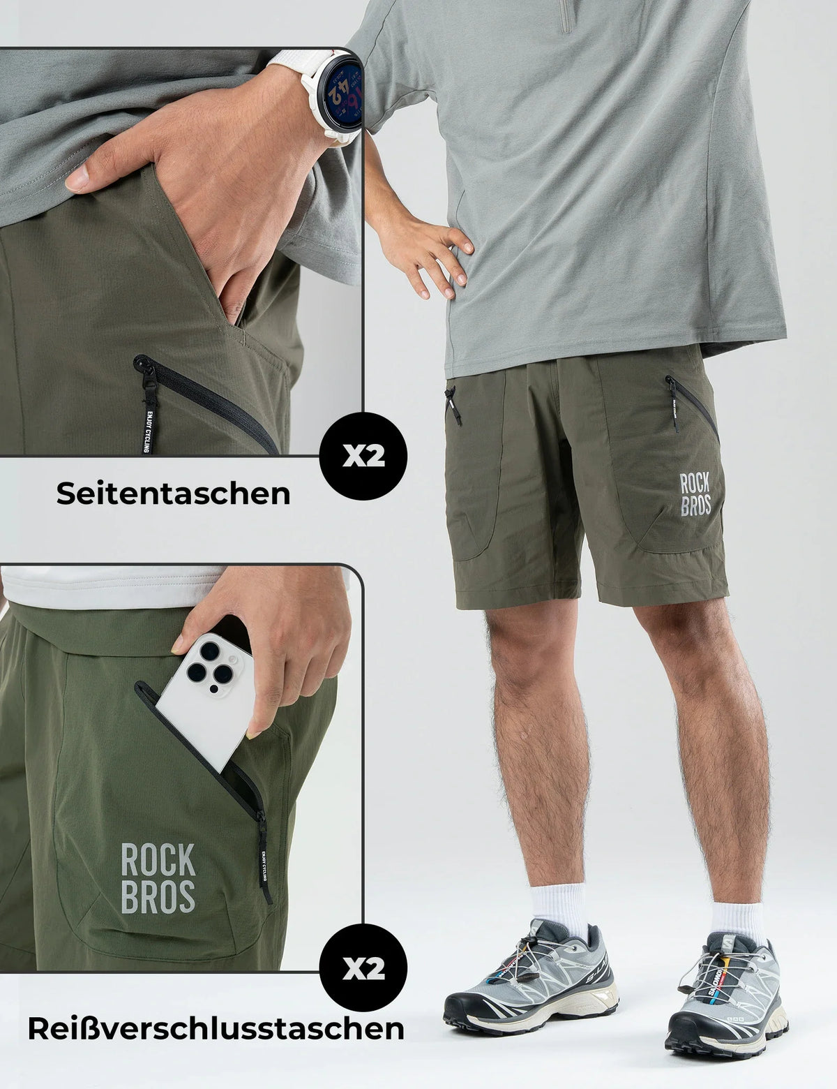 ROCKBROS Męskie Spodenki sportowe Krótkie spodenki rowerowe - Magnetyczny pas, 4 kieszenie