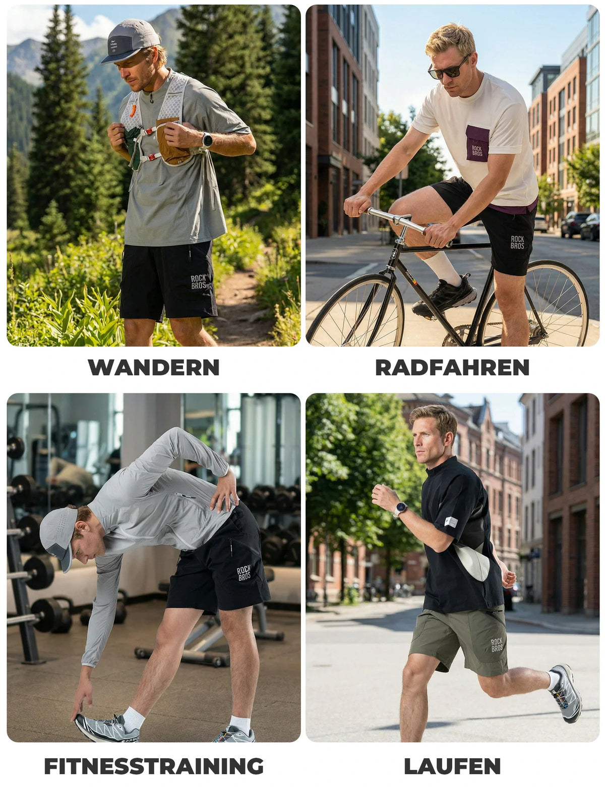 ROCKBROS Męskie Spodenki sportowe Krótkie spodenki rowerowe - Magnetyczny pas, 4 kieszenie