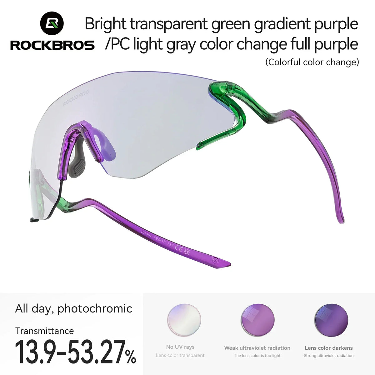 ROCKBROS Okulary rowerowe fotochromatyczne z ochroną UV400