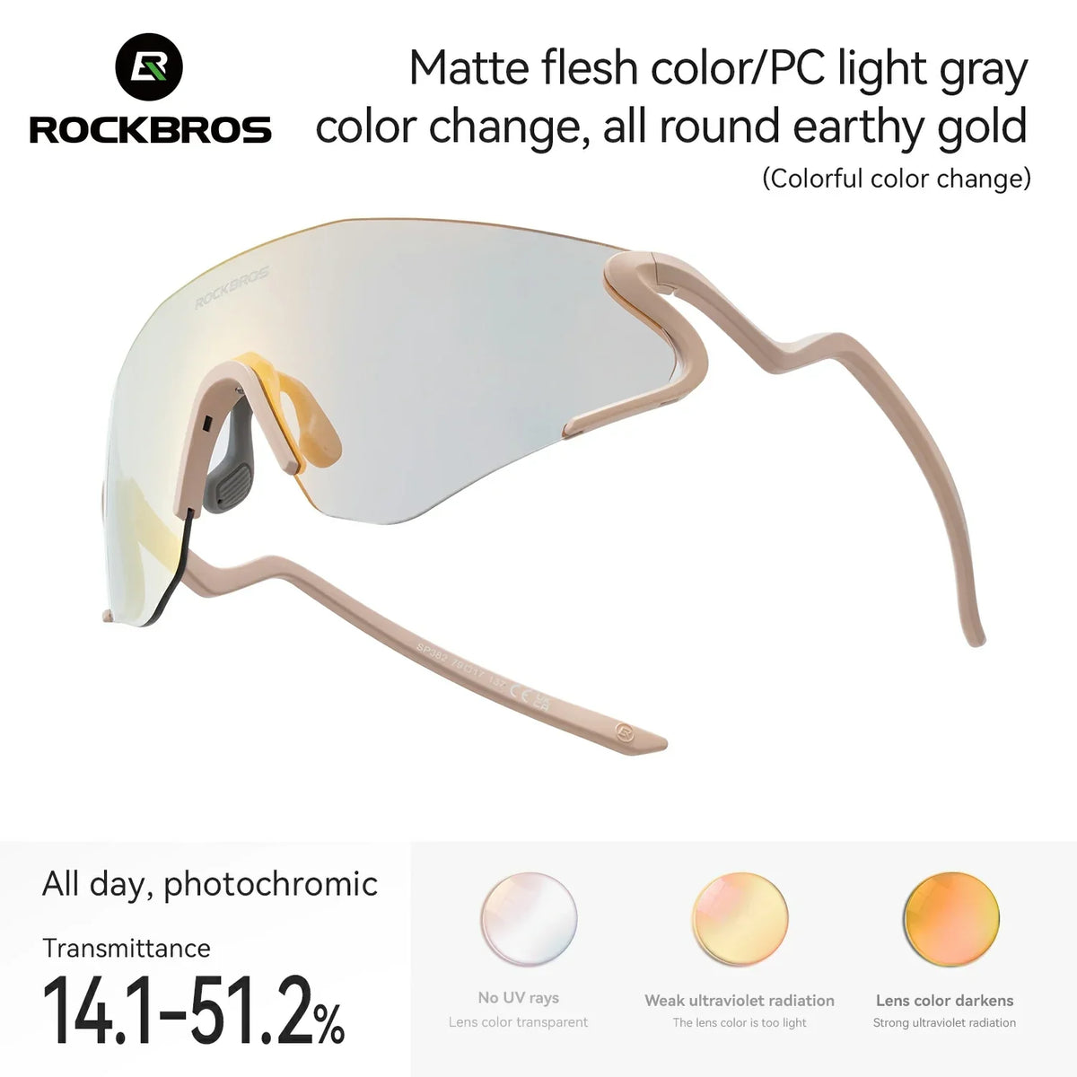ROCKBROS Okulary rowerowe fotochromatyczne z ochroną UV400