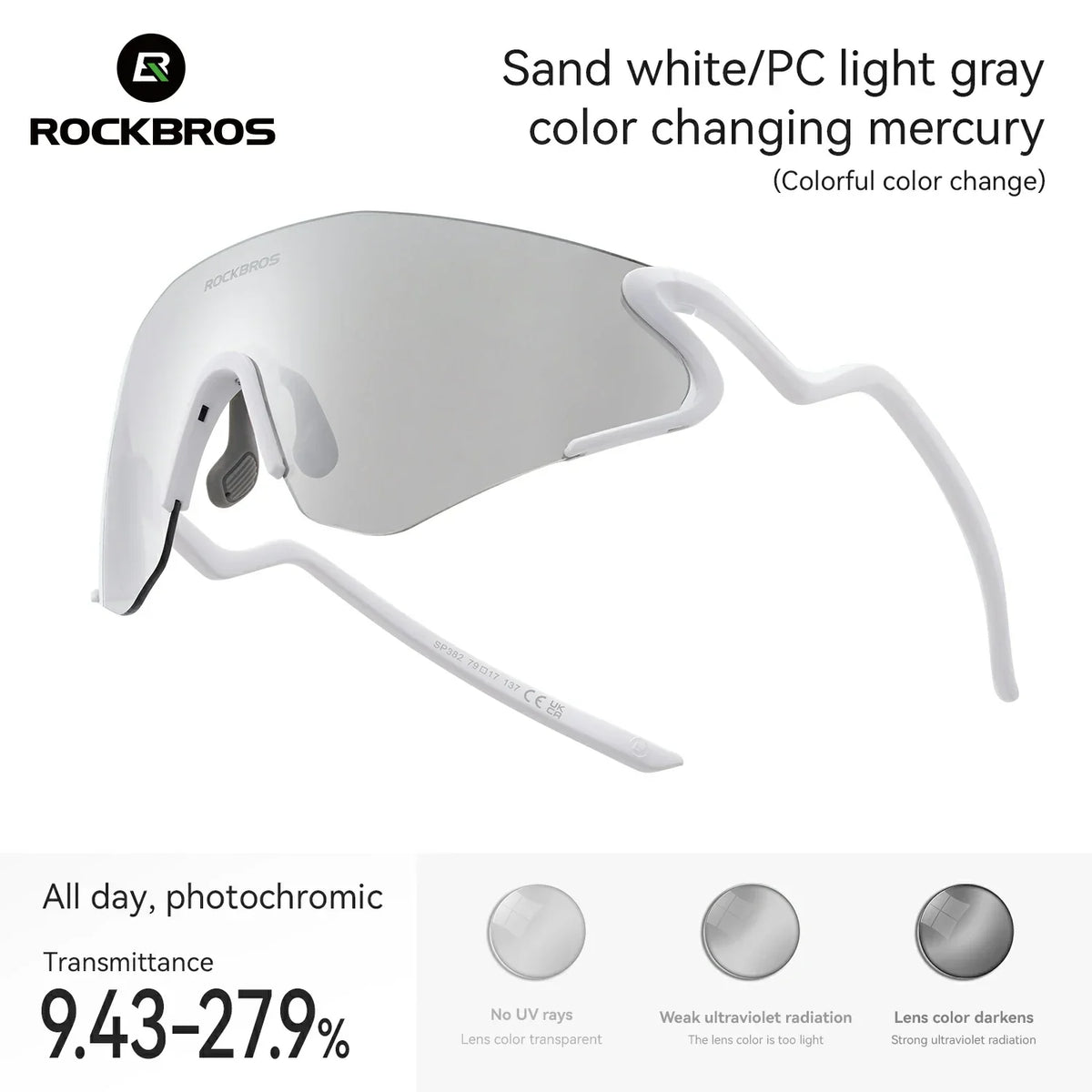 ROCKBROS Okulary rowerowe fotochromatyczne z ochroną UV400