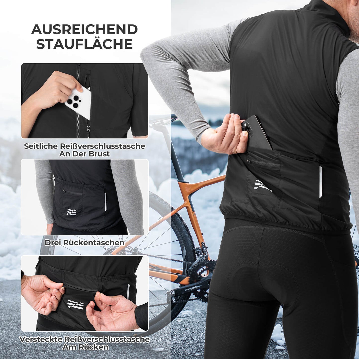 Kamizelka rowerowa bez rękawów, wiatroszczelna, pakowna i oddychająca ROCKBROS