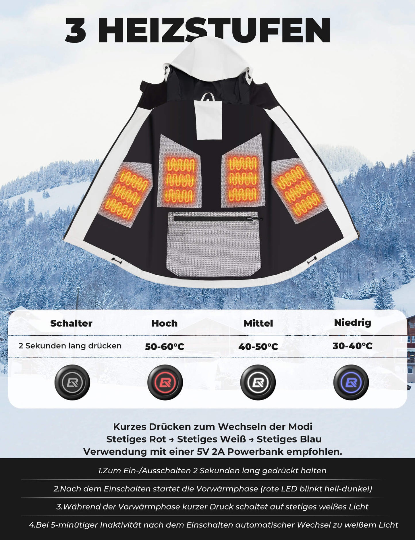 Ogrzewana kurtka rowerowa z wejściem typu C ROCKBROS