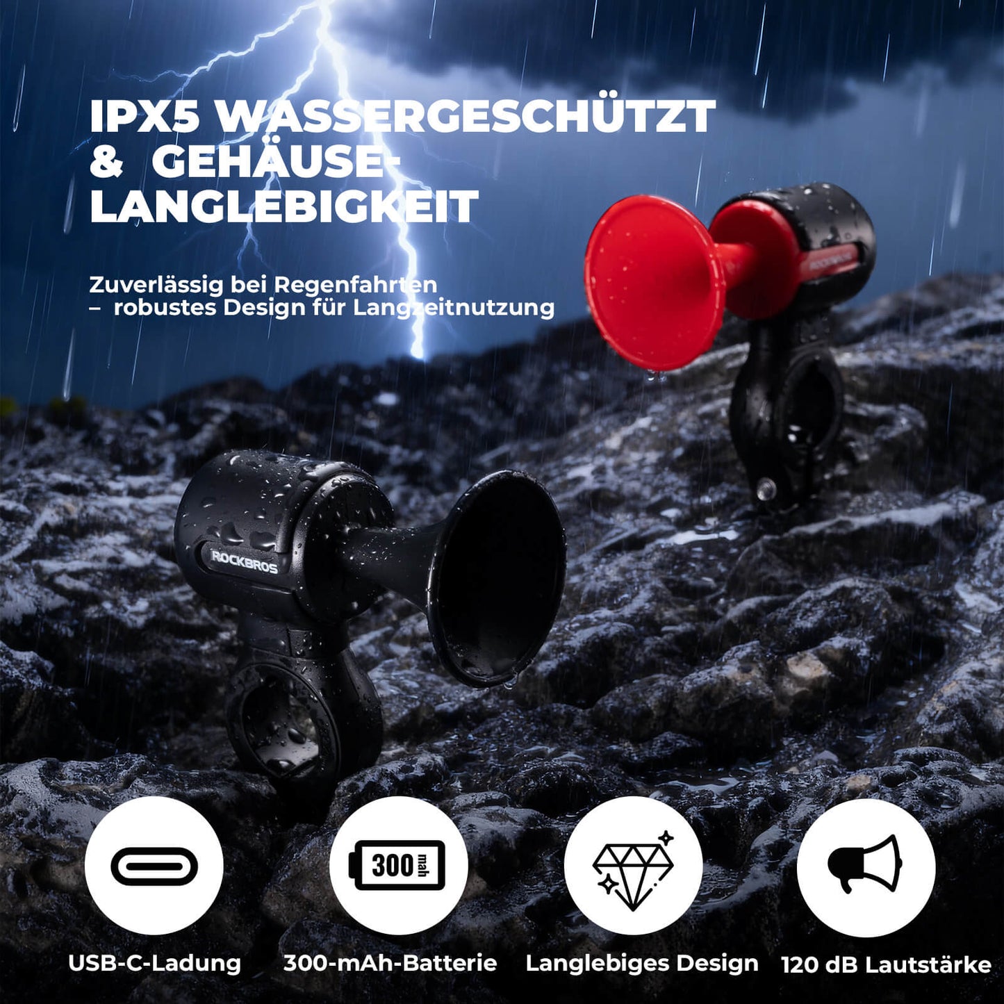 Dzwonek rowerowy elektryczny, dźwięk 120 dB, wodoodporność IPX5, śledzenie smartfona, ROCKBROS