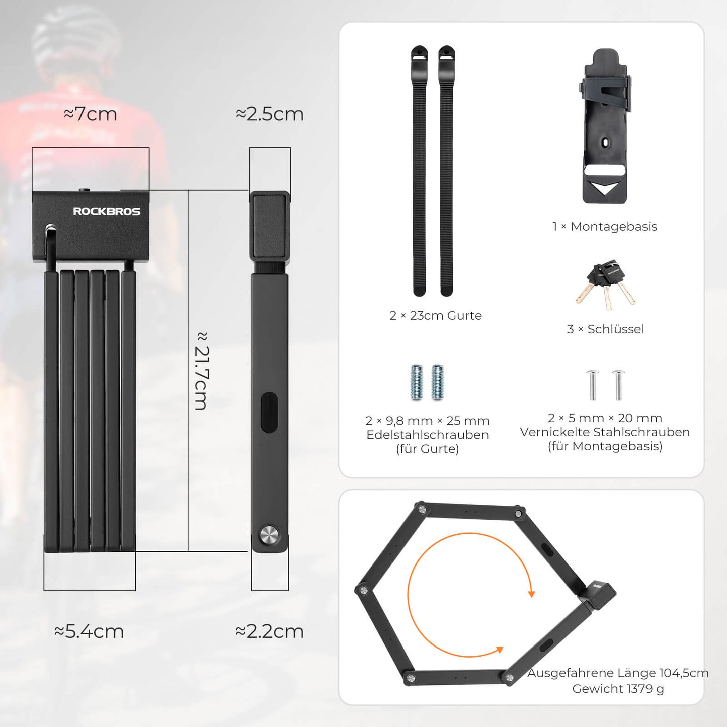 Zapięcie rowerowe składane 104 cm składane ROCKBROS