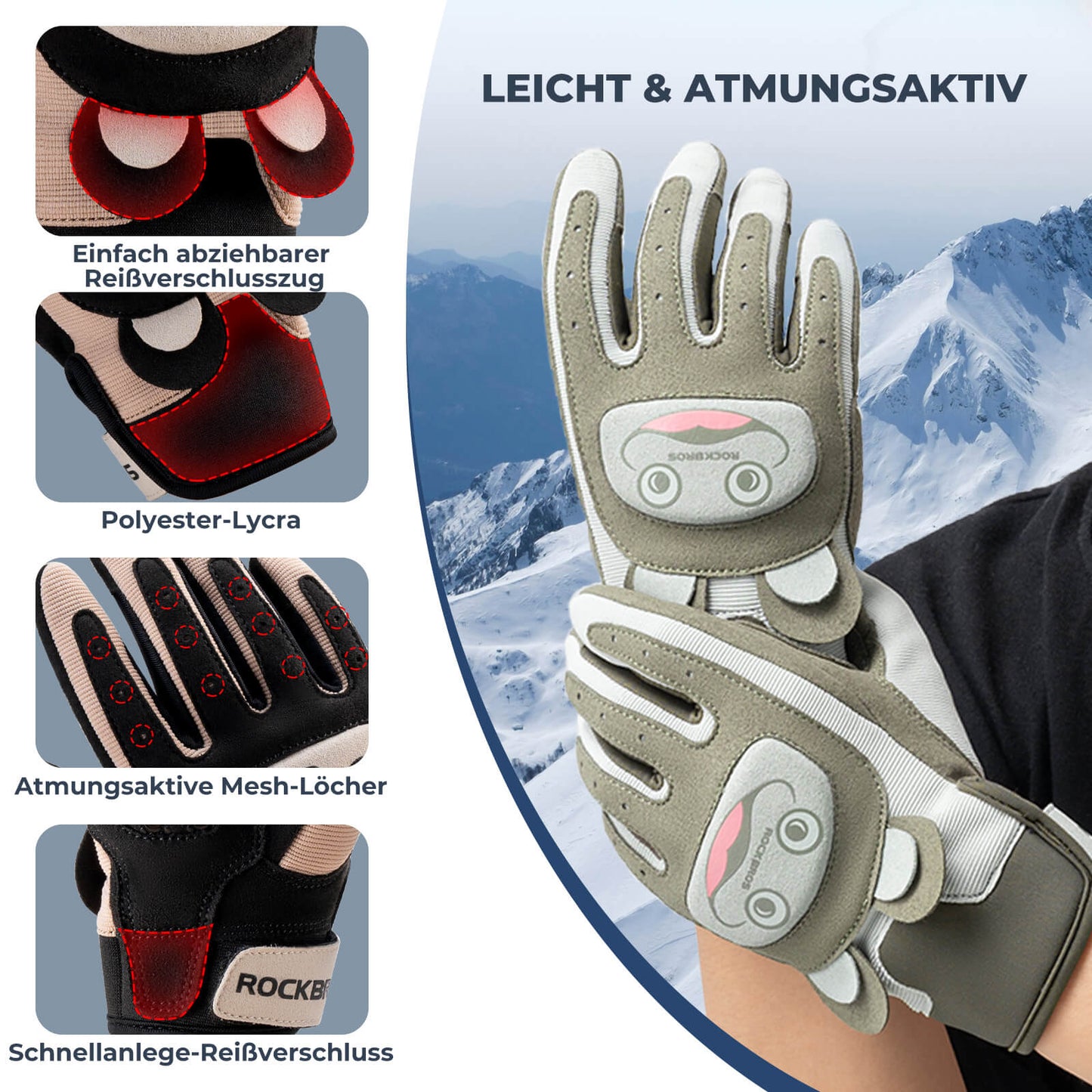 Rękawiczki rowerowe dla dzieci oddychające i antypoślizgowe z ochroną SBR ROCKBROS