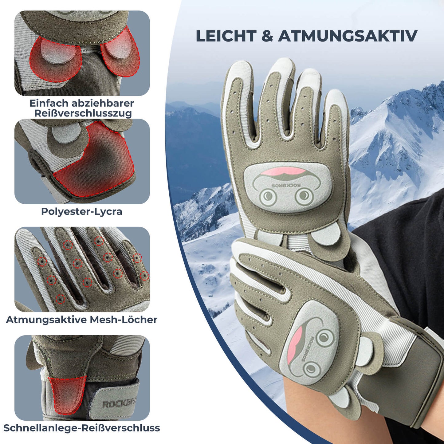 Rękawiczki rowerowe dla dzieci oddychające i antypoślizgowe z ochroną SBR ROCKBROS