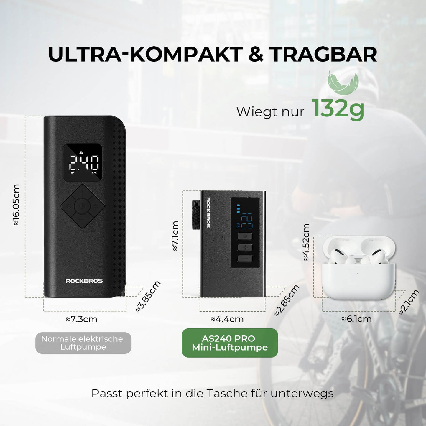 MINI Elektryczna pompka rowerowa przenośna AS240 Pro ROCKBROS