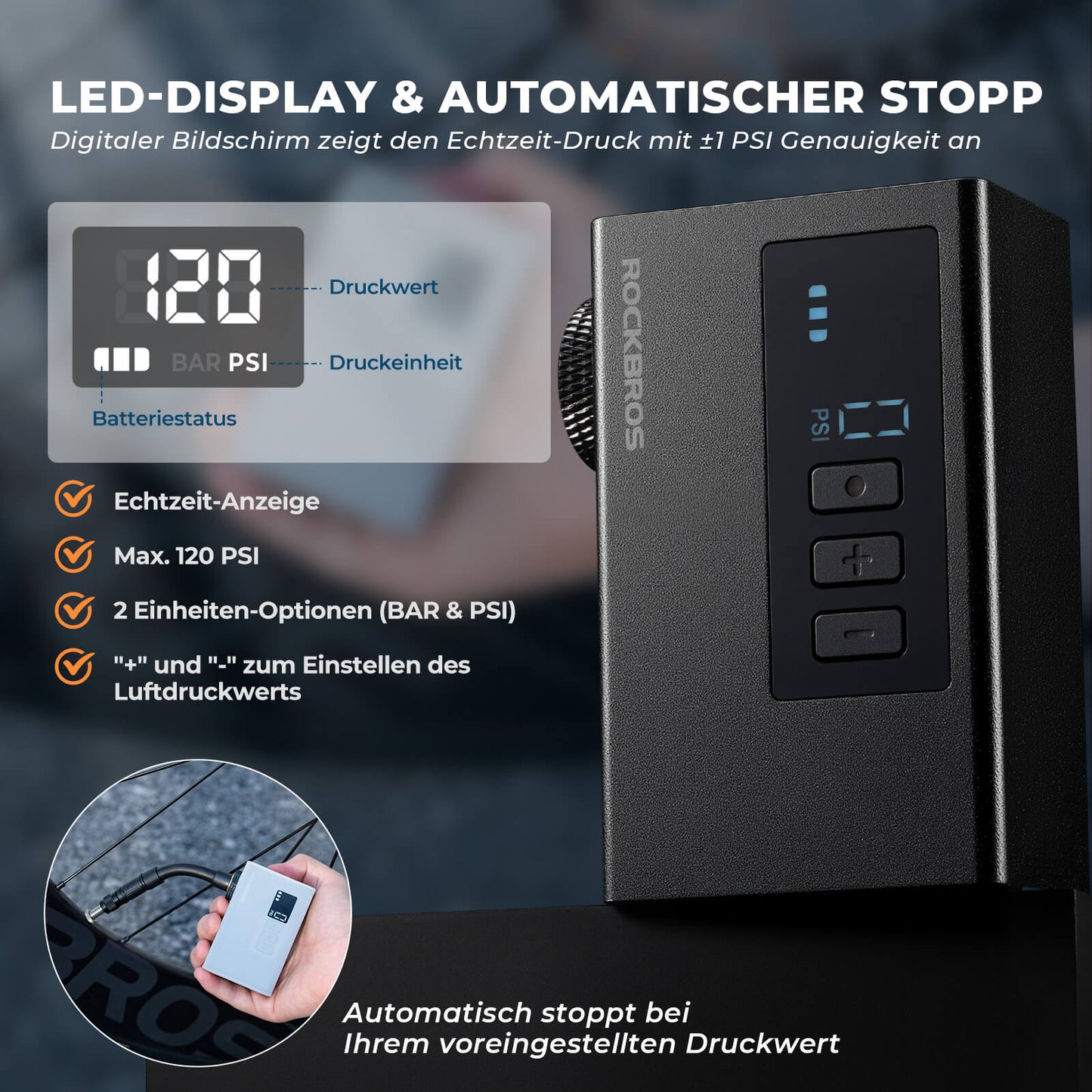 MINI Elektryczna pompka rowerowa przenośna AS240 Pro ROCKBROS