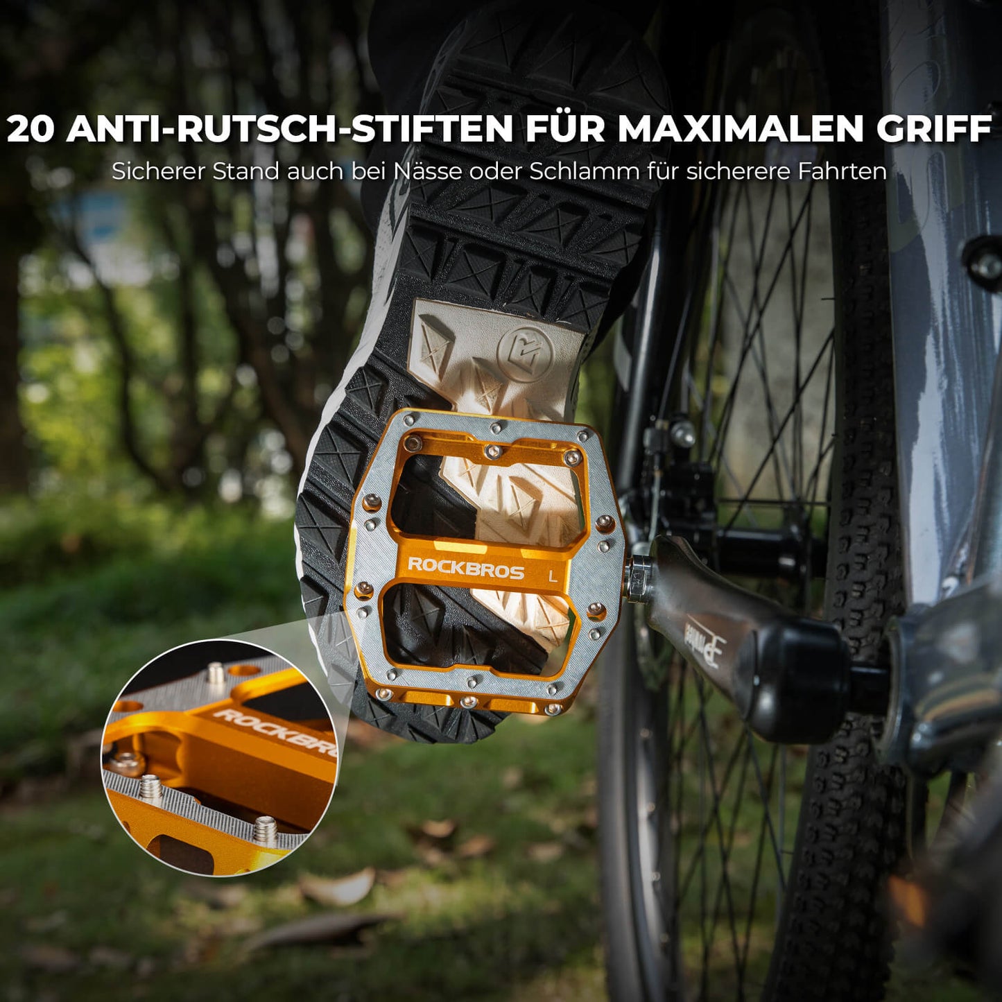 Pedały z antypoślizgowymi bolcami - Szeroka platforma i oś chromowo-molibdenowa ROCKBROS