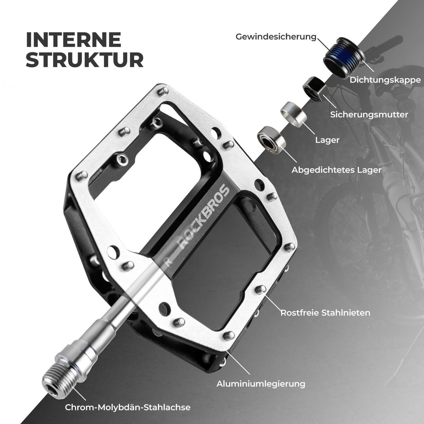 Pedały z antypoślizgowymi bolcami - Szeroka platforma i oś chromowo-molibdenowa ROCKBROS