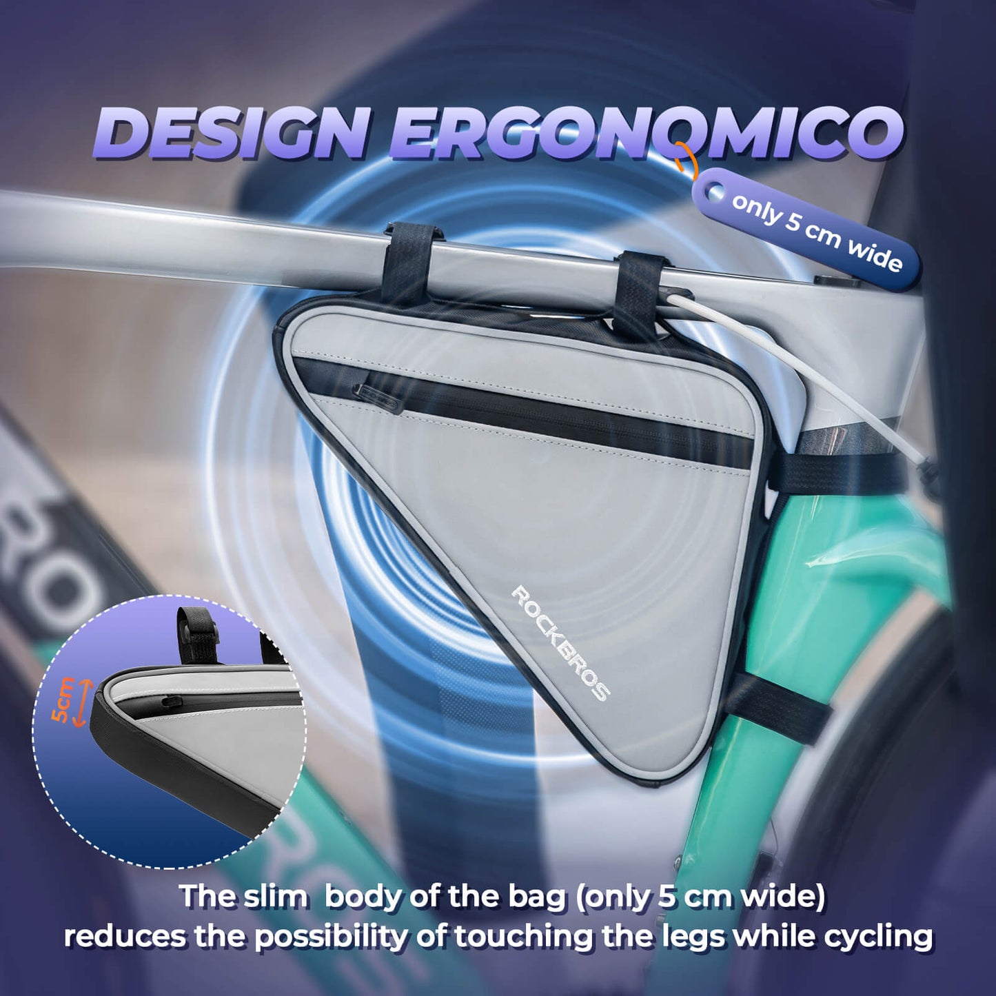 Torba rowerowa, odblaskowa torba na ramę, trójkątna torba, 0,9 l, ROCKBROS