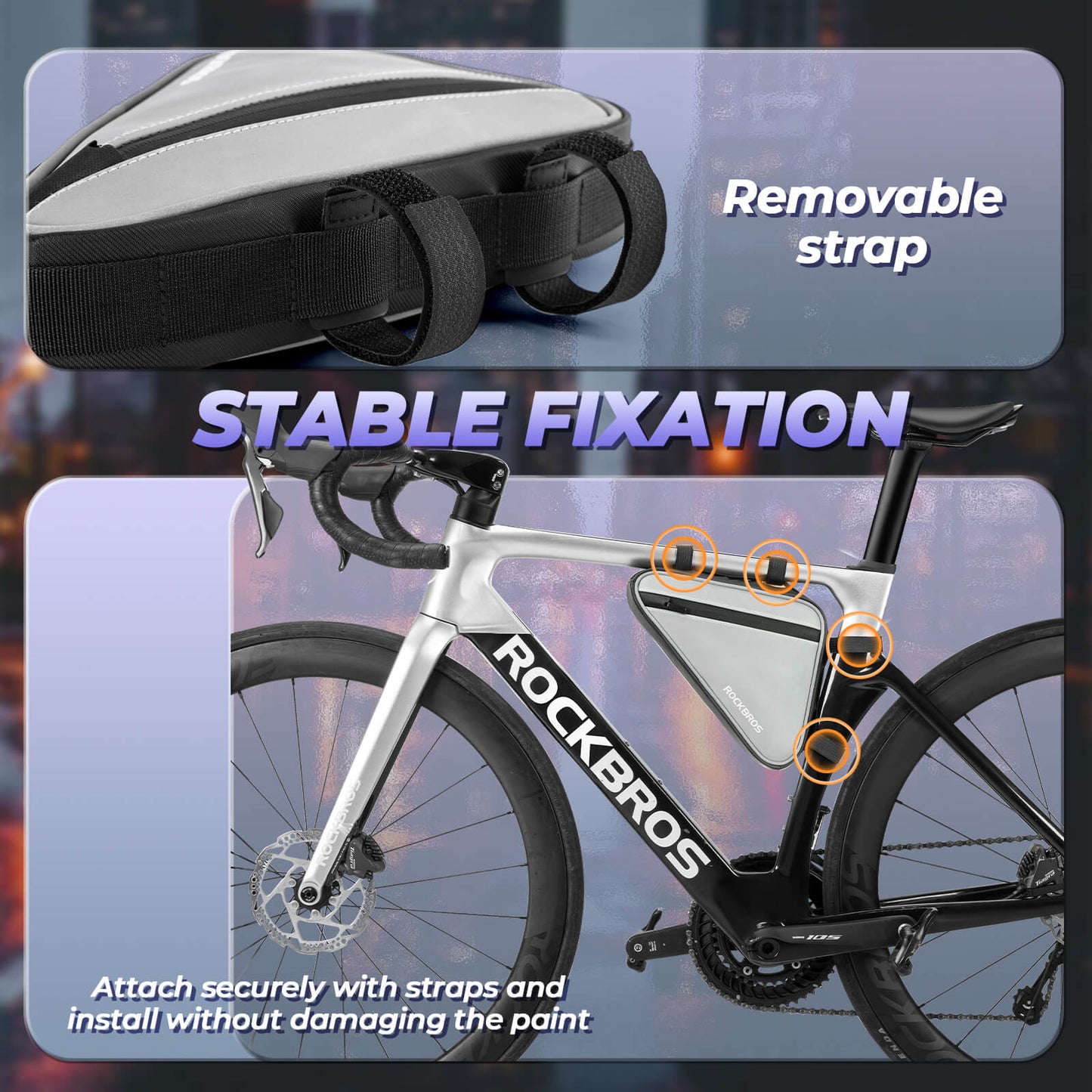 Torba rowerowa, odblaskowa torba na ramę, trójkątna torba, 0,9 l, ROCKBROS