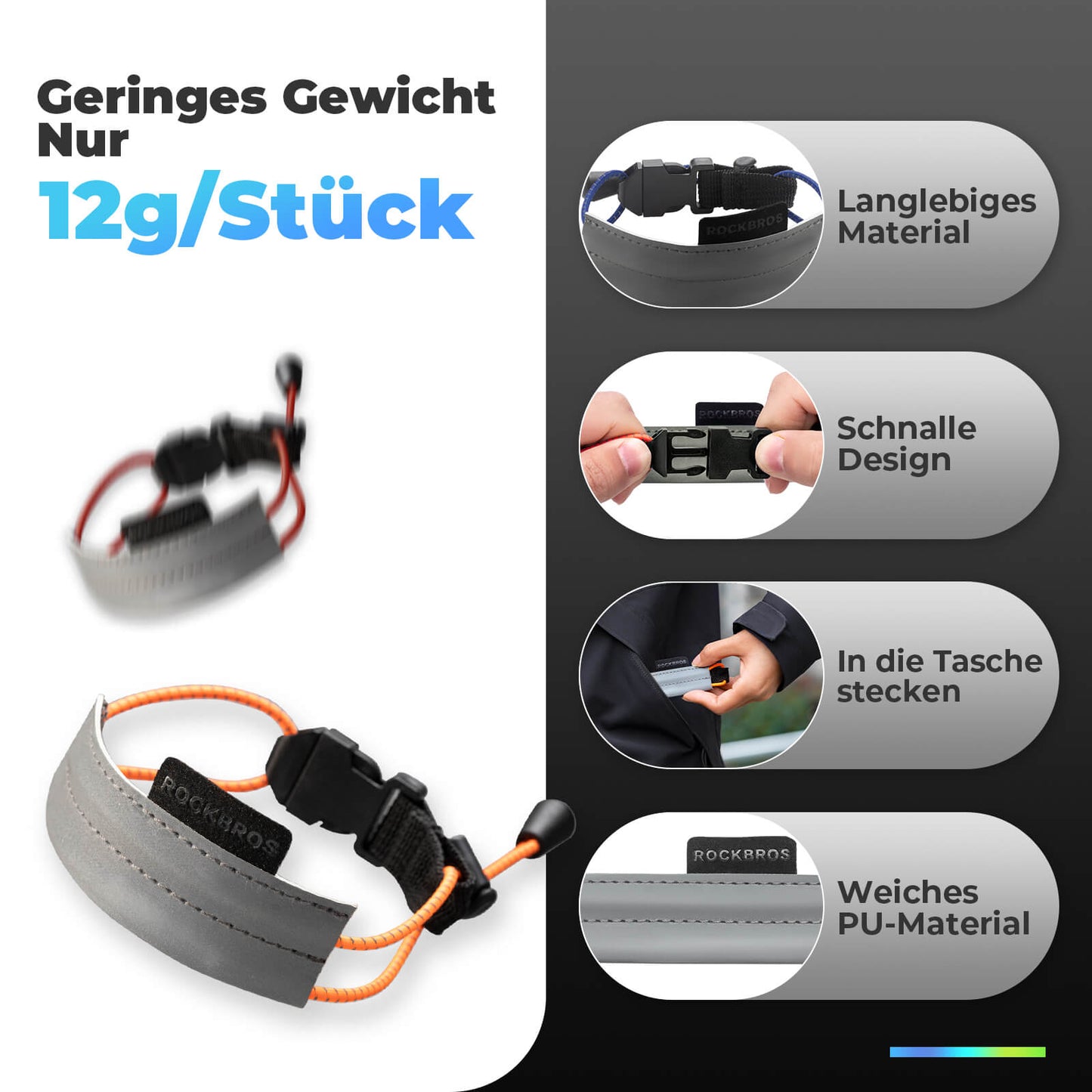 Pas odblaskowy do jazdy na rowerze, taśma odblaskowa ROCKBROS