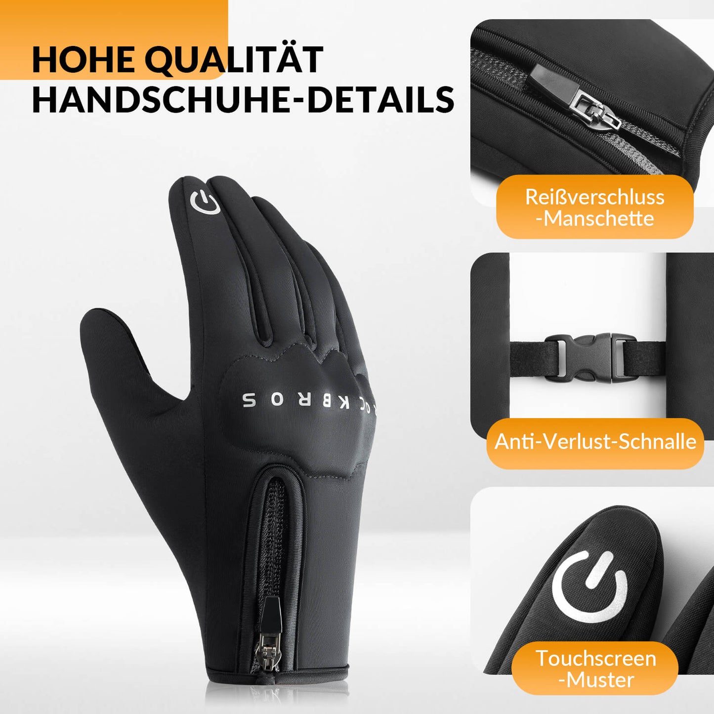 Zimowe rękawiczki rowerowe z żelową wyściółką, kompatybilne z ekranami dotykowymi, ROCKBROS