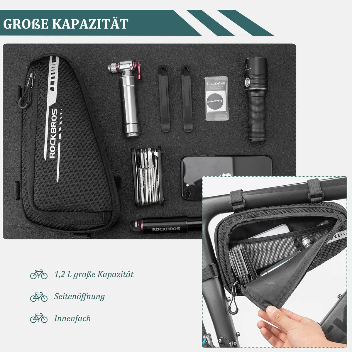 ROCKBROS Sakwa ramowa wodoodporna sakwa trójkątna do MTB i rowerów szosowych 1,2L