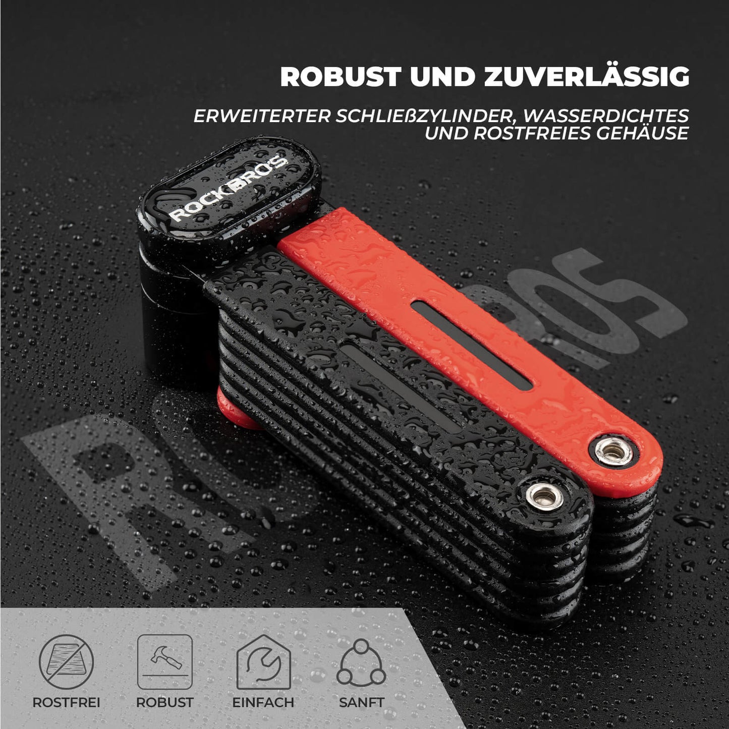 Składana blokada rowerowa, solidne zabezpieczenie antykradzieżowe z 2 kluczami, ROCKBROS