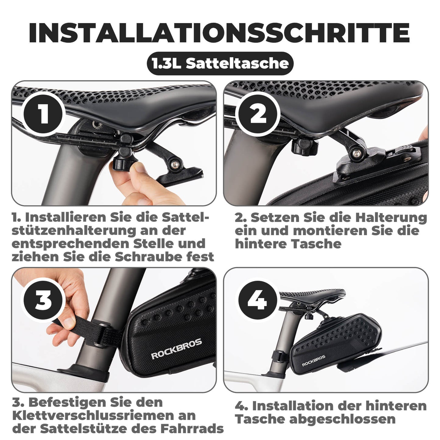 Torba rowerowa pod siodło z błotnikiem, wodoodporna, 1,3 l/0,8 l, ROCKBROS