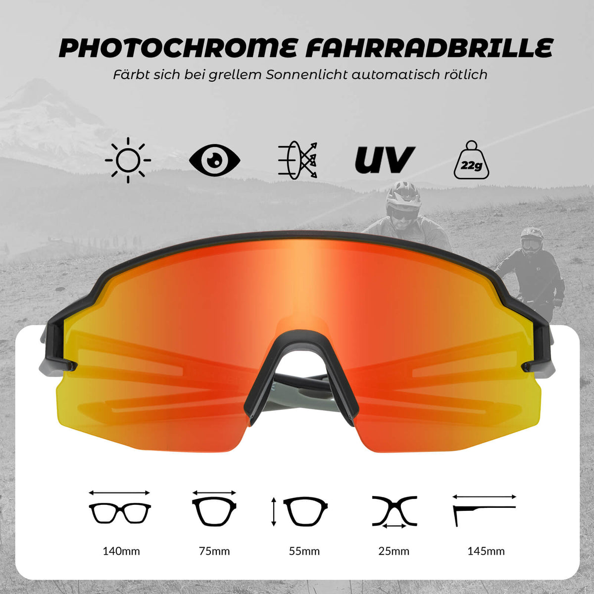 ROCKBROS Okulary rowerowe fotochromowe Okulary przeciwsłoneczne UV400