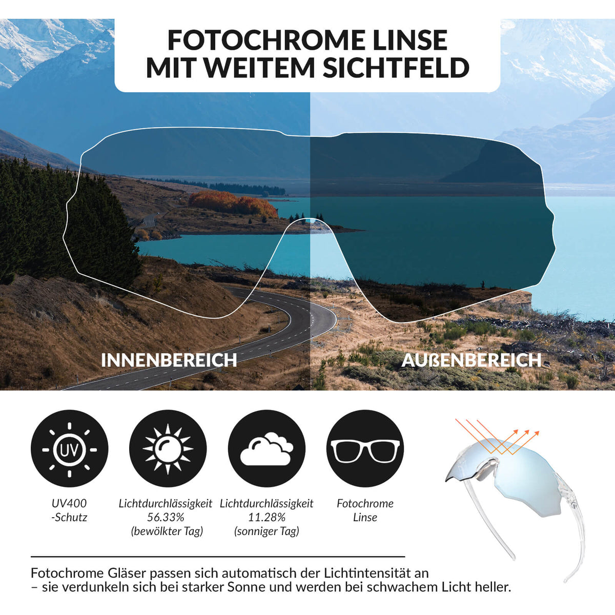 ROCKBROS Okulary rowerowe Samoprzyciemniające się Ochrona UV400 Bez oprawki -SWIFT
