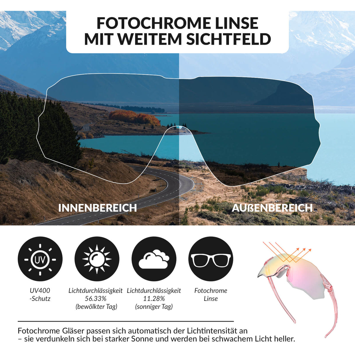 ROCKBROS Okulary rowerowe Samoprzyciemniające się Ochrona UV400 Bez oprawki -SWIFT